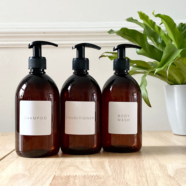 Set of 3 Shampoo Refillable Bathroom Amber Bottle Dispenser