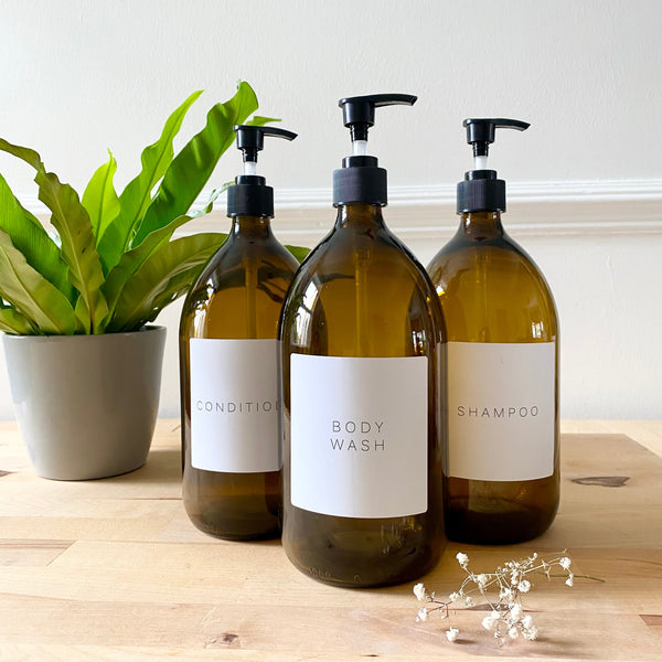 Glass Shampoo Bathroom Bottle Organisation Storage Amber Dispenser Pump