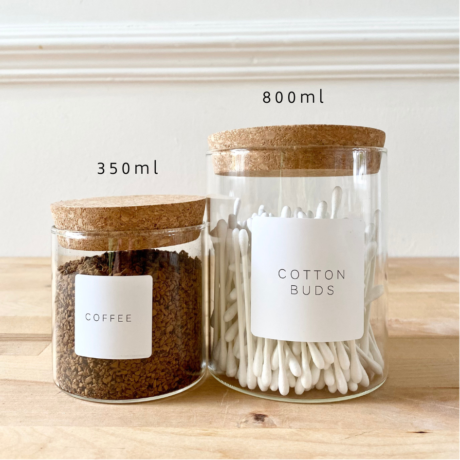 Set of 3 Cork Lid Tea Coffee Sugar Eco Kitchen Glass Jars