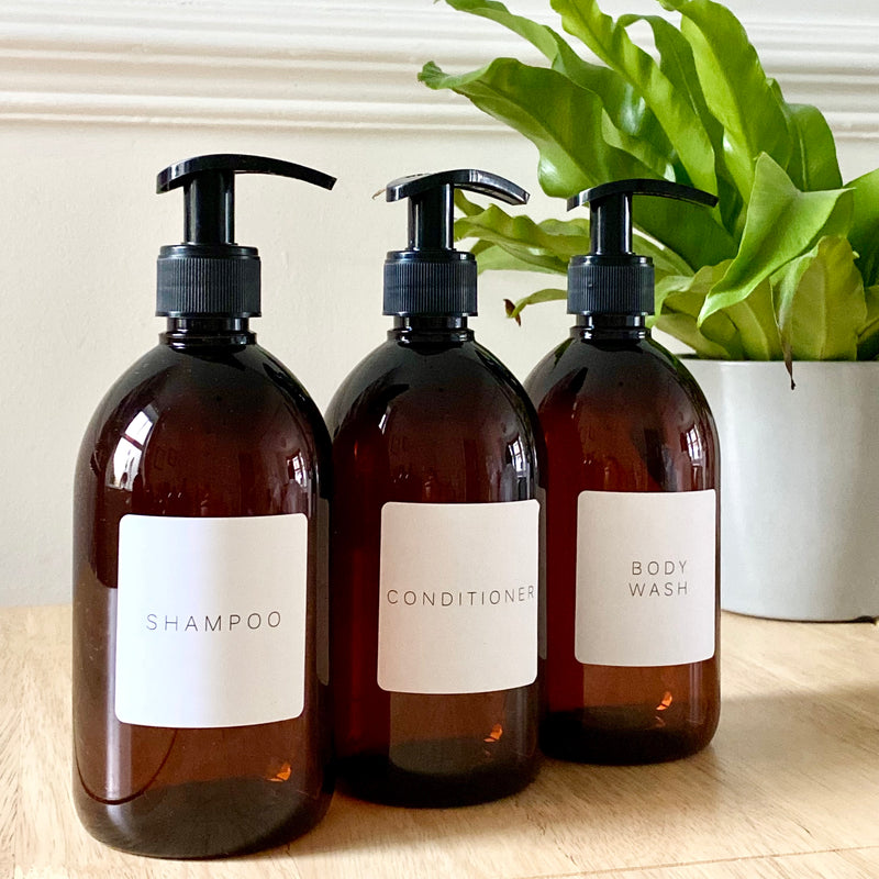 risiko generation vi Set of 3 Shampoo Body Wash Conditioner Amber Refillable Bottle Dispenser |  Bathroom Organisation | Pantri Home