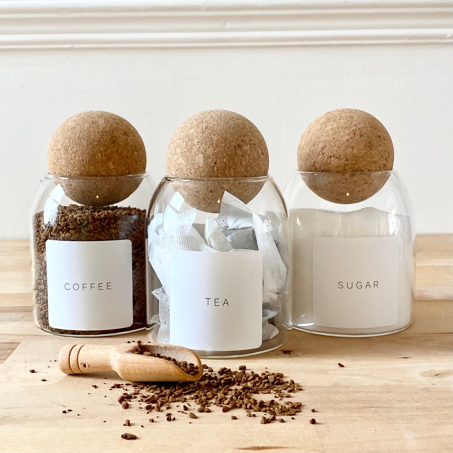 Tea Coffee Sugar Labels & Mini Scoop