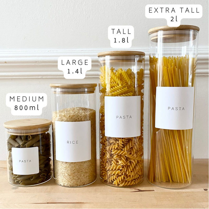 CLEARANCE Stunning eco glass jars with bamboo lids pantry goals food  storage kitchen spaghetti pasta rice spices organiser