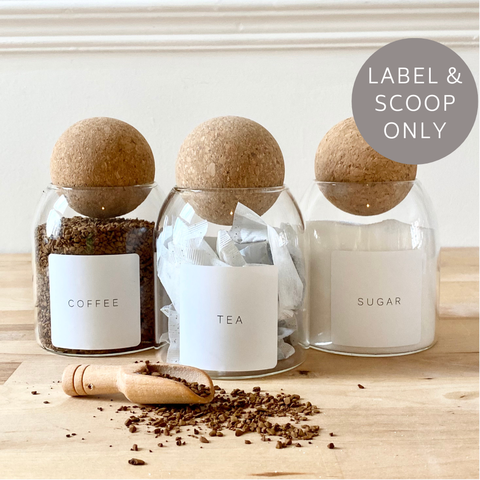 Tea Coffee Sugar Labels & Mini Scoop